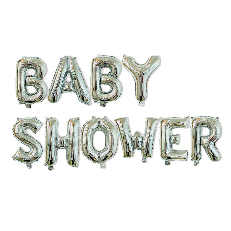 Set Baloane din Folie Metalizata, ANGELBEAR, Model Baby Shower, Litere de 40 cm, Baloane Party, Ambalaj Individual, Pai, Ata si Adeziv Incluse, Umflare cu Aer sau Heliu, Argintiu