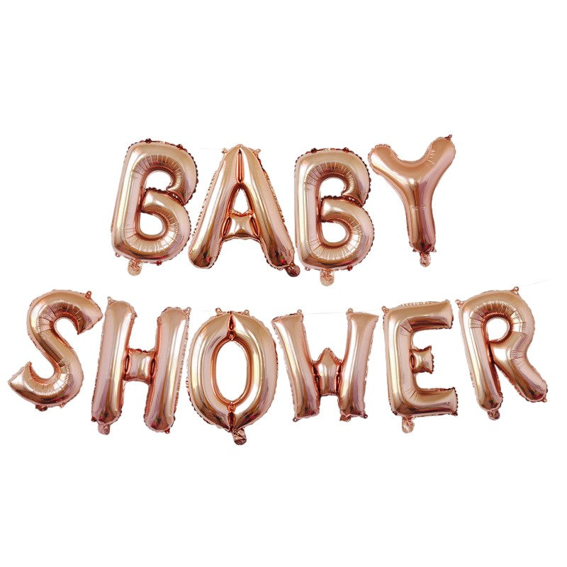 Set Baloane din Folie Metalizata, ANGELBEAR, Model Baby Shower, Litere de 40 cm, Baloane Party, Ambalaj Individual, Pai, Ata si Adeziv Incluse, Umflare cu Aer sau Heliu, Rose Gold