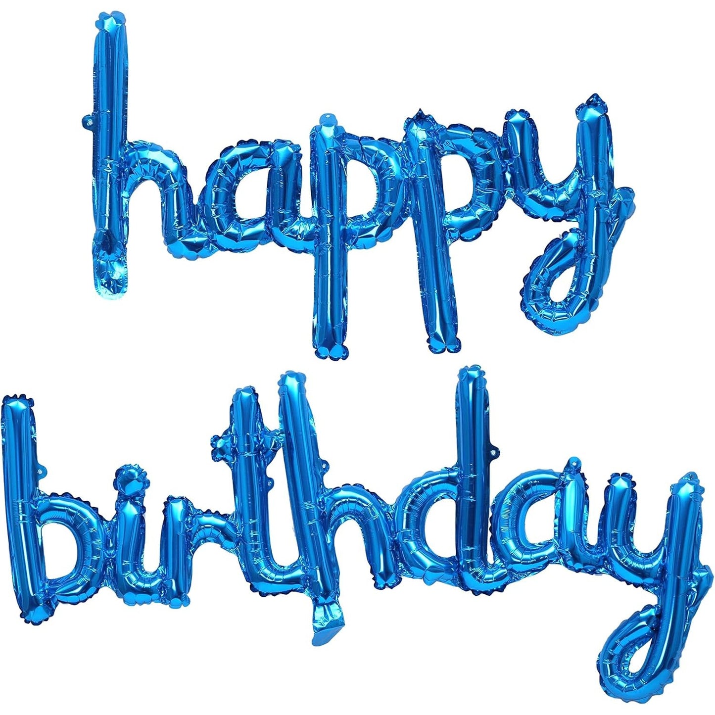 Set Baloane din Folie Metalizata, ANGELBEAR, Model Happy Birthday, 45x85 cm, 45x124cm, Baloane Party, Ambalaj Individual, Pai Inclus, Umflare cu Aer sau Heliu, Albastru