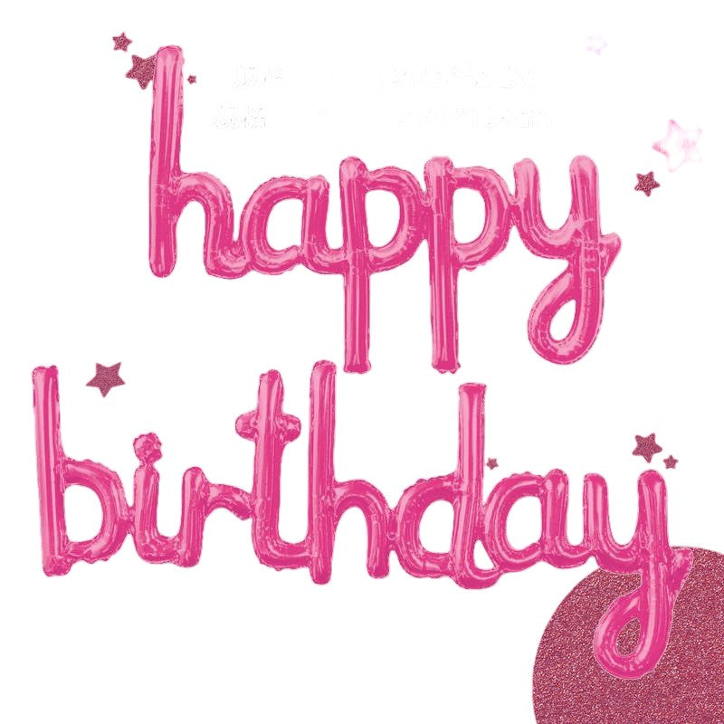 Set Baloane din Folie Metalizata, ANGELBEAR, Model Happy Birthday, 45x85 cm, 45x124cm, Baloane Party, Ambalaj Individual, Pai Inclus, Umflare cu Aer sau Heliu, Roz
