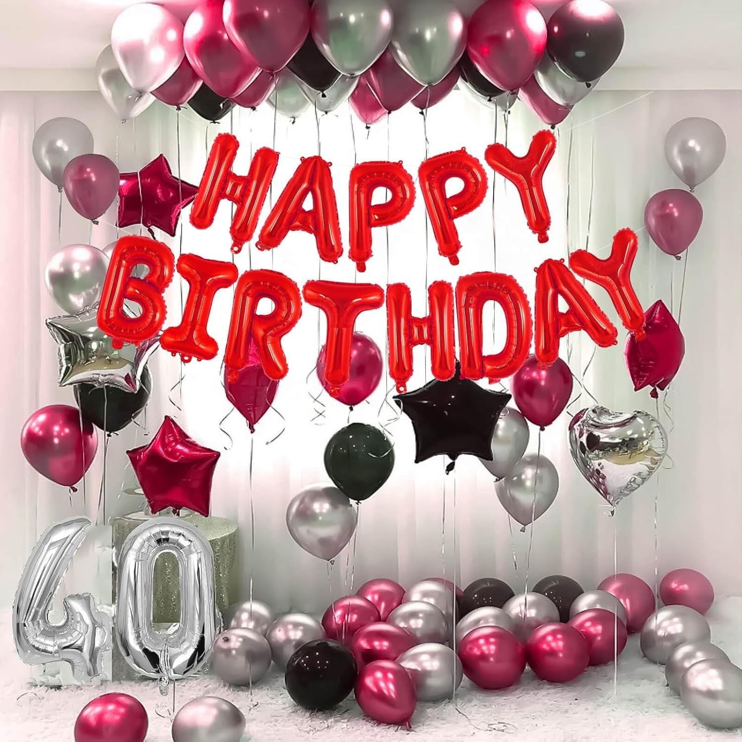 Set Baloane din Folie Metalizata, ANGELBEAR, Model Happy Birthday, Litere de 40 cm, Baloane Party, Ambalaj Individual, Pai, Ata si Adeziv Incluse, Umflare cu Aer sau Heliu, Rosu