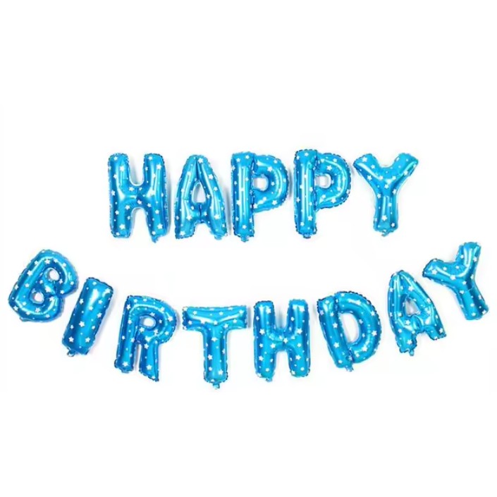 Set Baloane din Folie Metalizata, ANGELBEAR, Model Happy Birthday, Litere de 40 cm, Baloane Party, Ambalaj Individual, Pai, Ata si Adeziv Incluse, Umflare cu Aer sau Heliu, Albastru