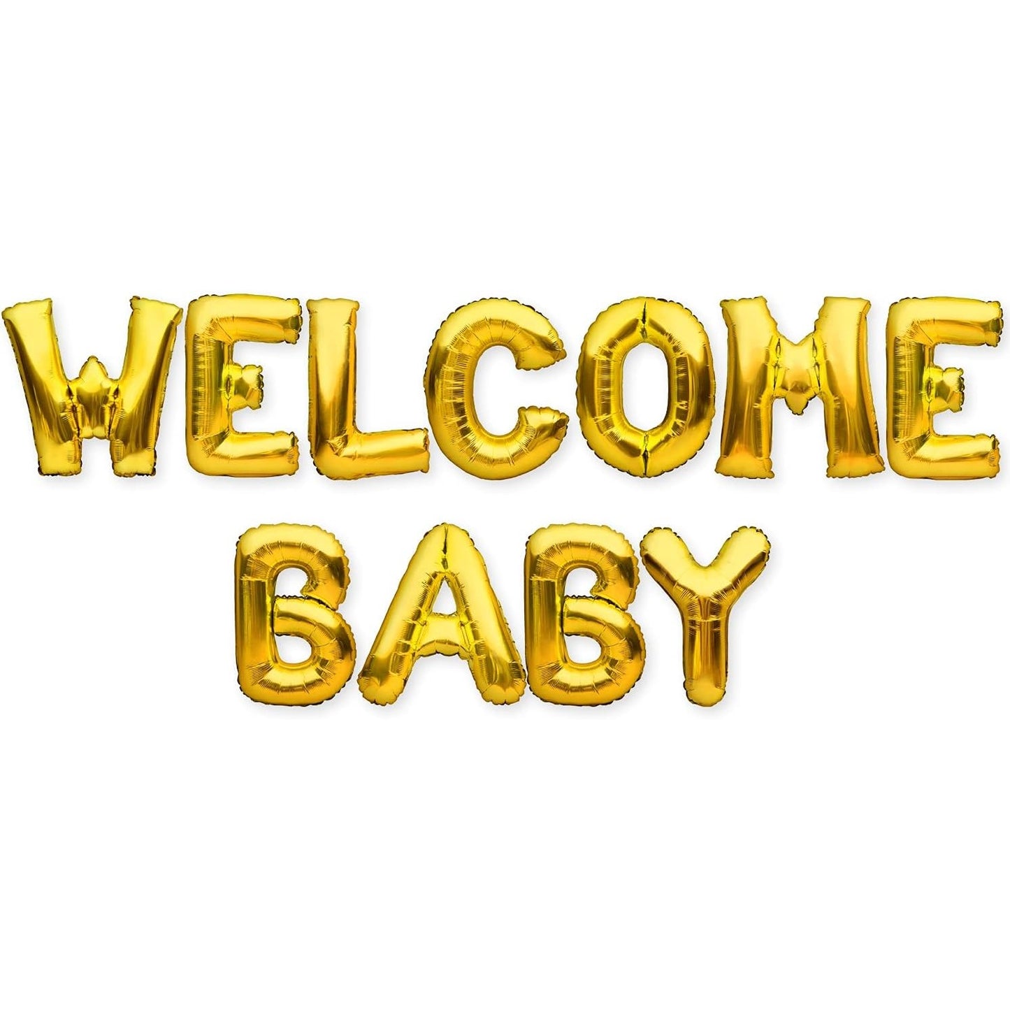 Set Baloane din Folie Metalizata, ANGELBEAR, Model Welcome Baby, Litere de 40 cm, Baloane Party, Ambalaj Individual, Pai, Ata si Adeziv Incluse, Umflare cu Aer sau Heliu, Auriu