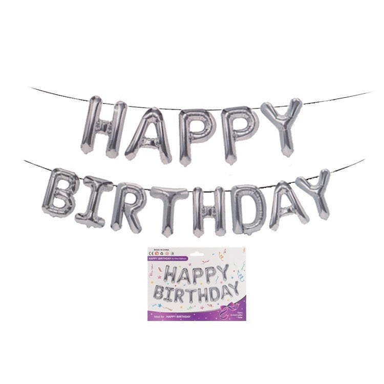 Set 13 Baloane Folie, ANGELBEAR, Tip Ghirlanda, Model Happy Birthday, 40 cm, Argintiu