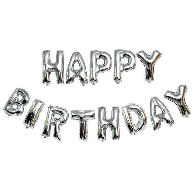 Set 13 Baloane Folie, ANGELBEAR, Tip Ghirlanda, Model Happy Birthday, 40 cm, Argintiu