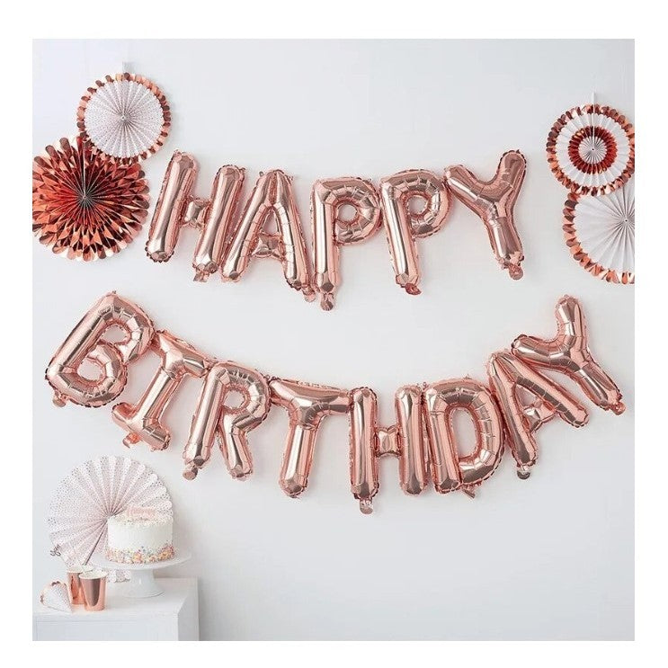 Set baloane folie ANGELBEAR, Happy Birthday, 40 cm, rose gold