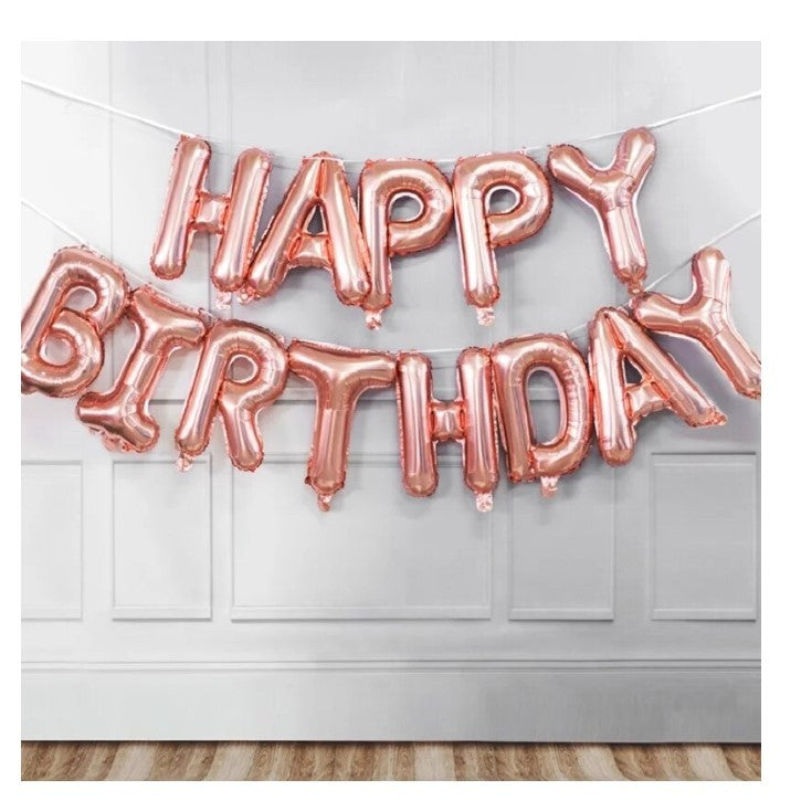 Set baloane folie ANGELBEAR, Happy Birthday, 40 cm, rose gold