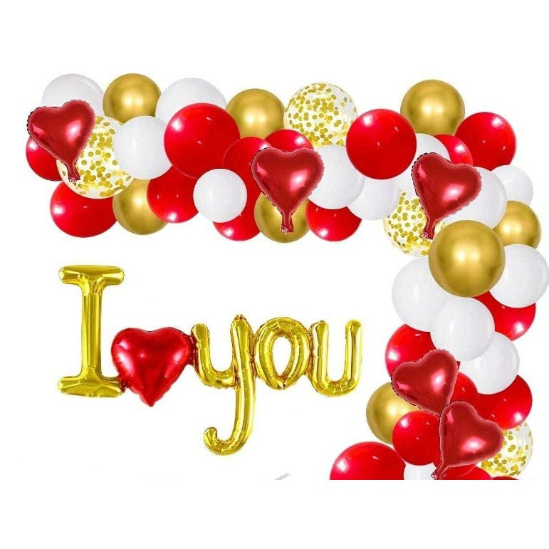 Set Baloane Folie Metalizata, ANGELBEAR, Model I LOVE YOU cu Inimioara, 54x97 cm, Tematica Ziua Îndrăgostiților, Ambalaj Individual, Pai Inclus, Umflare cu Aer sau Heliu, Auriu