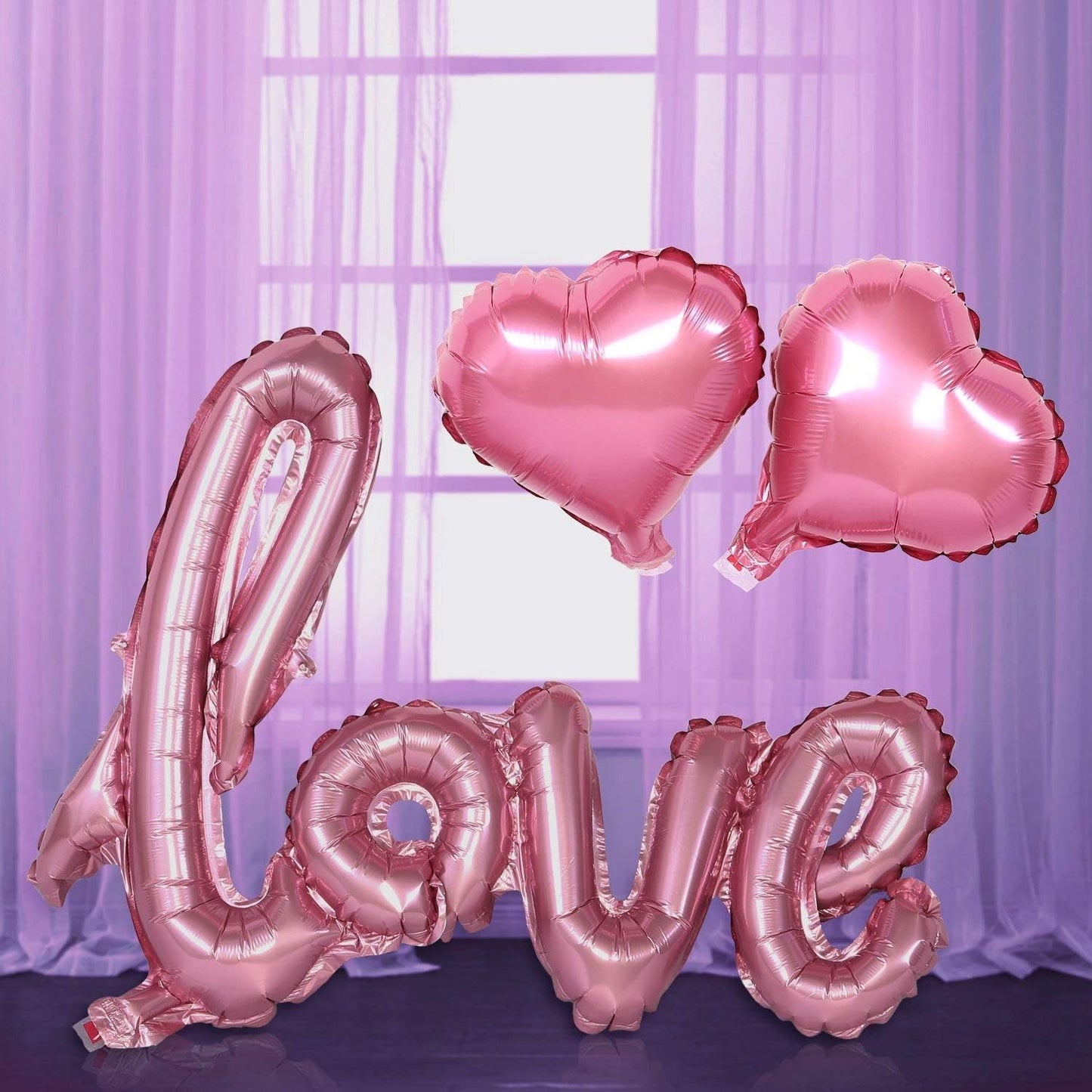 Balon din Folie Metalizata, ANGELBEAR, Model Love scris de mana, 102x65 cm, Tematica Ziua Îndrăgostiților, Ambalaj Individual, Pai Inclus, Umflare cu Aer sau Heliu, Roz