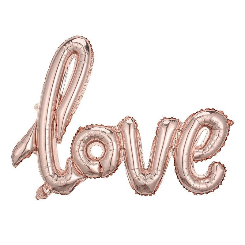 Balon din Folie Metalizata, ANGELBEAR, Model Love scris de mana, 102x65 cm, Tematica Ziua Îndrăgostiților, Ambalaj Individual, Pai Inclus, Umflare cu Aer sau Heliu, Rose Gold