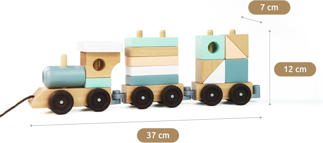 Trenulet cu cuburi din lemn, UMU Toys