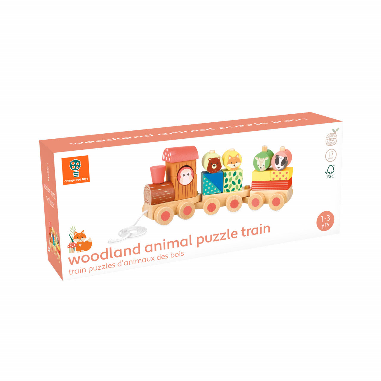 Trenulet din lemn cu forme si animale, Orange Tree Toys
