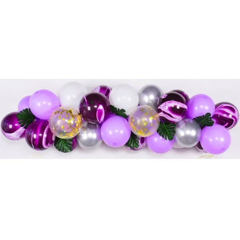 Baloane decorative din Latex si Banner Happy Birthday, ANGELBEAR, Model Aniversare, Set 37 de Piese, Mov, Argintiu, Alb
