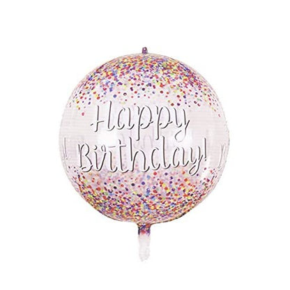 Balon din Folie Metalizata, ANGELBEAR, Figurina Rotunda 4D, Model Happy Birthday, Tema Aniversare, 24 x 63 cm, Ambalaj Individual, Pai inclus, Umflare cu Aer sau Heliu, Maro