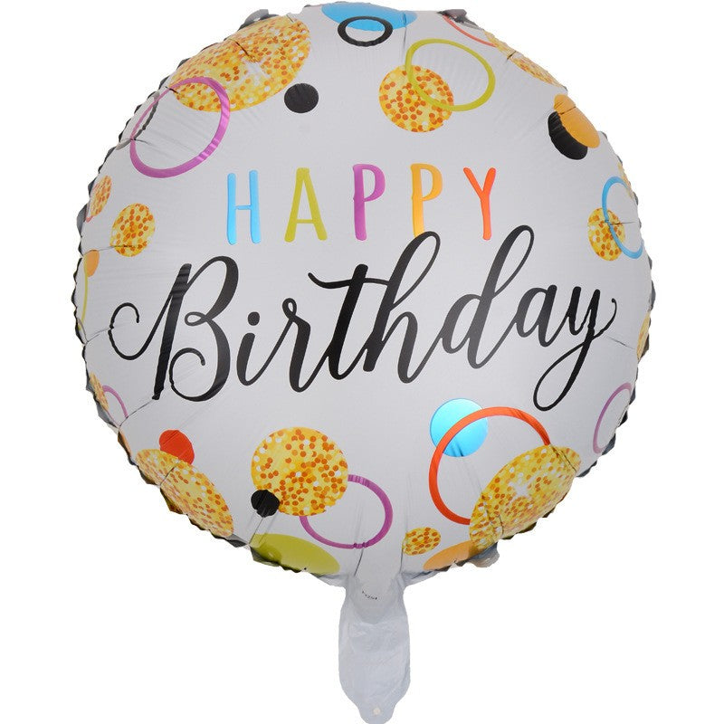 Balon din Folie Metalizata, ANGELBEAR, Figurine, Model 6, Happy Birthday, Tematica Aniversare, 45 cm, Ambalaj Individual, Pai Inclus, Umflare cu Aer sau Heliu, Multicolor