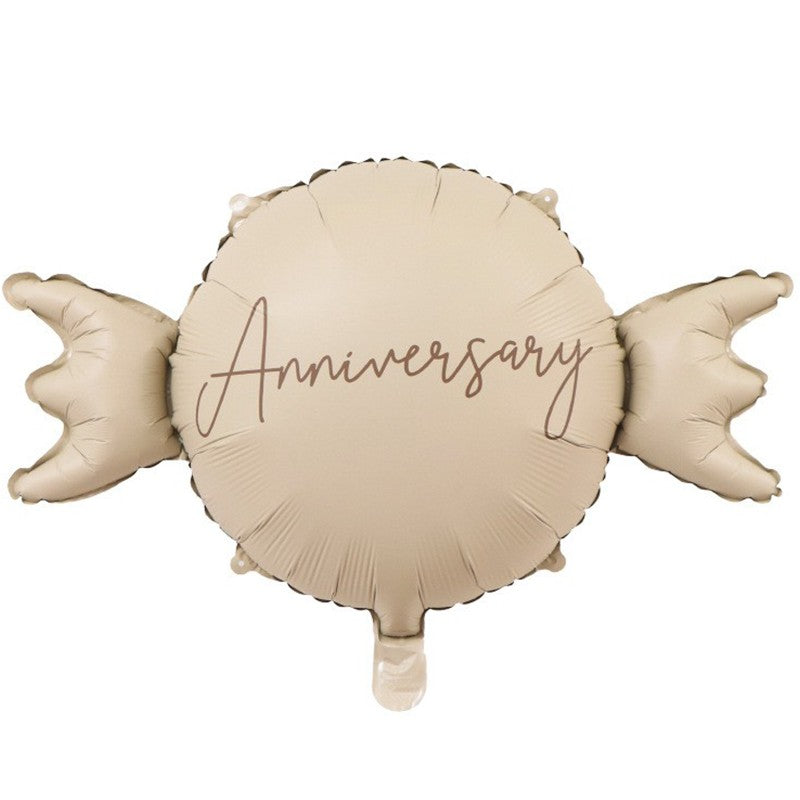 Balon din Folie Metalizata, ANGELBEAR, Figurina Animata, Model Bombonica Aniversara, 69 x 49.5 cm, Ambalaj Individual, Pai Inclus, Umflare cu Aer sau Heliu, Maro