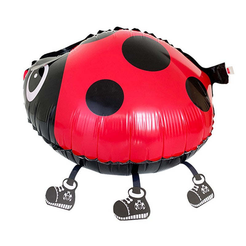 Balon din Folie Metalizata, ANGELBEAR, Figurina Animata, Model Buburuza, 46x31 cm, Ambalaj Individual, Pai Inclus, Umflare cu Aer sau Heliu, Rosu-Negru