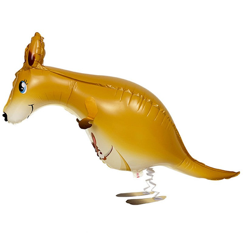 Balon din Folie Metalizata, ANGELBEAR, Figurina Animata, Model Cangur, 102x34 cm, Ambalaj Individual, Pai Inclus, Umflare cu Aer sau Heliu, Maro