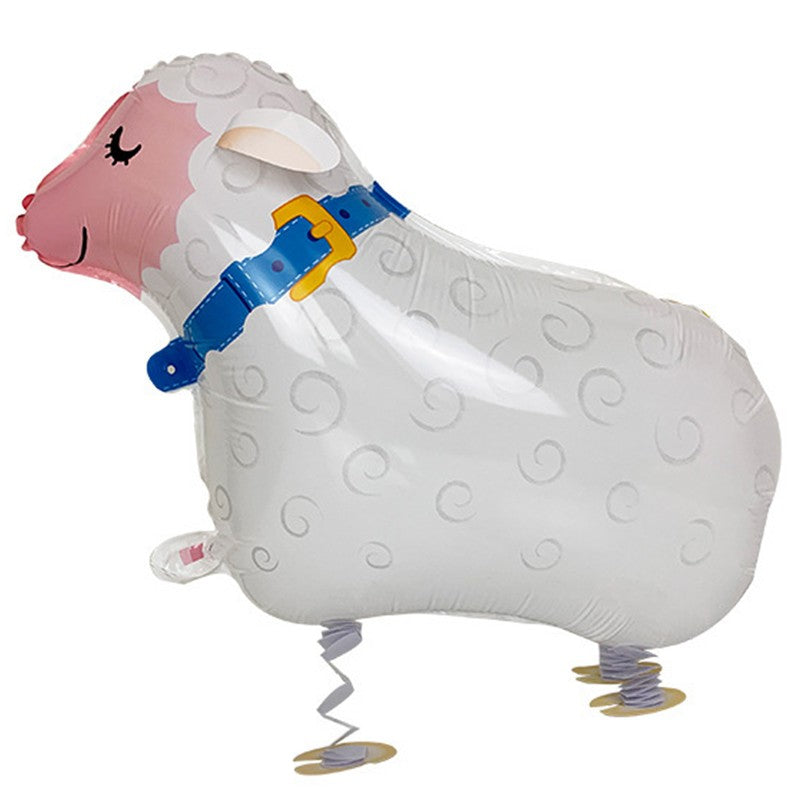 Balon din Folie Metalizata, ANGELBEAR, Figurina Animata, Model Oaie, 66x46 cm, Ambalaj Individual, Pai Inclus, Umflare cu Aer sau Heliu, Alb