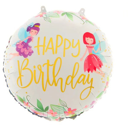 Balon din Folie Metalizata, ANGELBEAR, Figurina Cerc, Model Happy Birthday cu Zane, Tematica Aniversare, 45 cm, Ambalaj Individual, Pai Inclus, Umflare cu Aer sau Heliu, Multicolor
