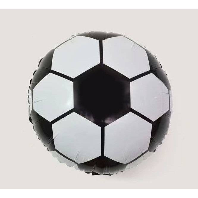Balon din Folie Metalizata, ANGELBEAR, Figurina Cerc, Model Minge de Fotbal, Tematica Sport, 45 cm, Ambalaj Individual, Pai Inclus, Umflare cu Aer sau Heliu, Alb-Negru