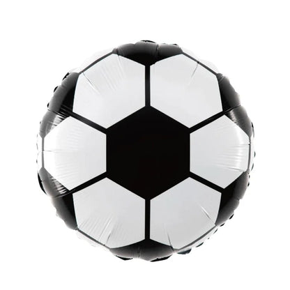 Balon din Folie Metalizata, ANGELBEAR, Figurina Cerc, Model Minge de Fotbal, Tematica Sport, 45 cm, Ambalaj Individual, Pai Inclus, Umflare cu Aer sau Heliu, Alb-Negru