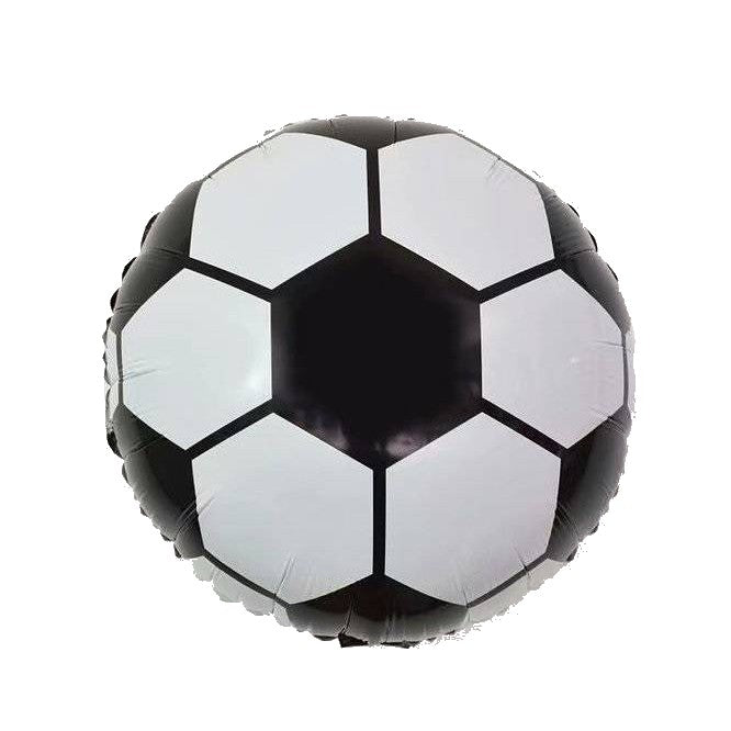 Balon din Folie Metalizata, ANGELBEAR, Figurina Cerc, Model Minge de Fotbal, Tematica Sport, 45 cm, Ambalaj Individual, Pai Inclus, Umflare cu Aer sau Heliu, Alb-Negru