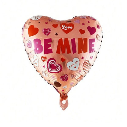 Balon din Folie Metalizata, ANGELBEAR, Figurina Inimioara, Model BE MINE, Tematica Iubire, 45 cm, Ambalaj Individual, Pai Inclus, Umflare cu Aer sau Heliu, Rosu