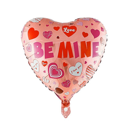 Balon din Folie Metalizata, ANGELBEAR, Figurina Inimioara, Model BE MINE, Tematica Iubire, 45 cm, Ambalaj Individual, Pai Inclus, Umflare cu Aer sau Heliu, Rosu