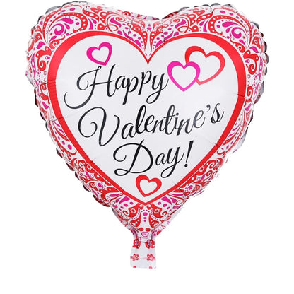 Balon din Folie Metalizata, ANGELBEAR, Figurina Inimioara, Model Happy Valentine's Day, Tematica Iubire, 45 cm, Ambalaj Individual, Pai Inclus, Umflare cu Aer sau Heliu, Rosu