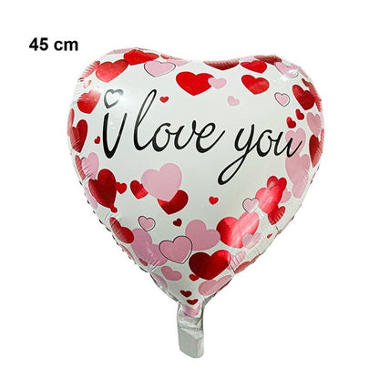 Balon din Folie Metalizata, ANGELBEAR, Figurina Inimioara, Model I LOVE YOU, Tematica Iubire, 45 cm, Ambalaj Individual, Pai Inclus, Umflare cu Aer sau Heliu, Rosu