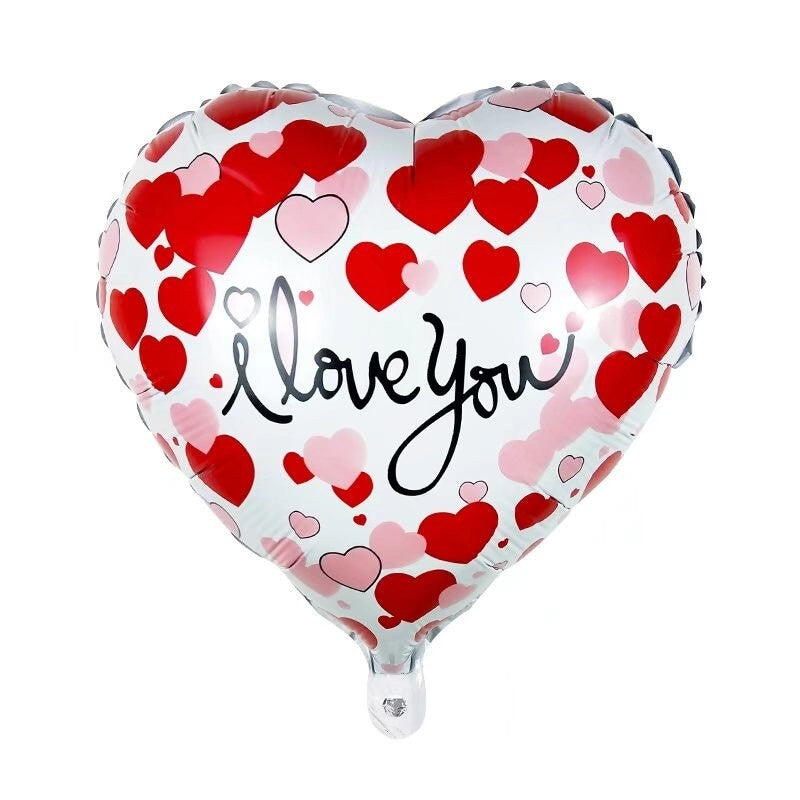 Balon din Folie Metalizata, ANGELBEAR, Figurina Inimioara, Model I LOVE YOU, Tematica Iubire, 45 cm, Ambalaj Individual, Pai Inclus, Umflare cu Aer sau Heliu, Rosu