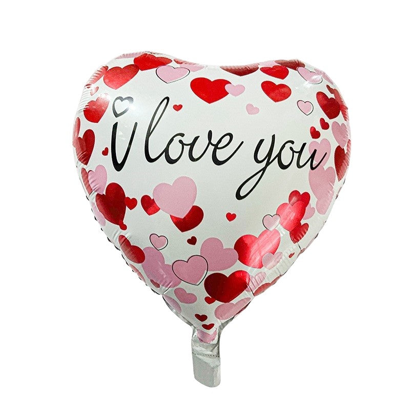 Balon din Folie Metalizata, ANGELBEAR, Figurina Inimioara, Model I LOVE YOU, Tematica Iubire, 45 cm, Ambalaj Individual, Pai Inclus, Umflare cu Aer sau Heliu, Rosu