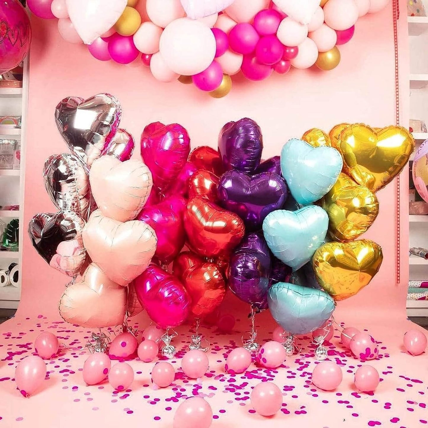 Balon din Folie Metalizata, ANGELBEAR, Figurina Inimioara, Model Simplu, Tematica Iubire, 40 cm, Ambalaj Individual, Pai Inclus, Umflare cu Aer sau Heliu, Auriu
