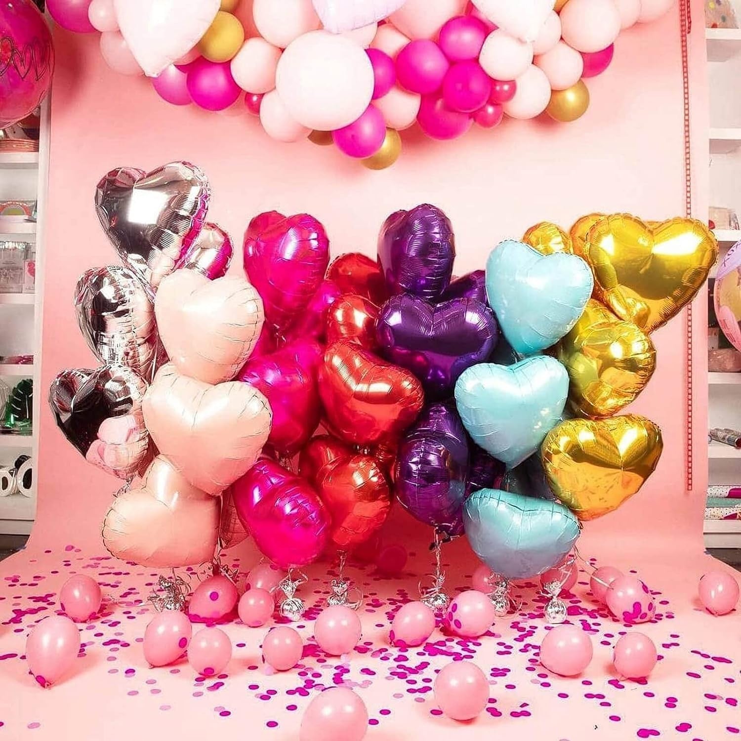 Balon din Folie Metalizata, ANGELBEAR, Figurina Inimioara, Model Simplu, Tematica Iubire, 40 cm, Ambalaj Individual, Pai Inclus, Umflare cu Aer sau Heliu, Auriu