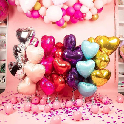 Balon din Folie Metalizata, ANGELBEAR, Figurina Inimioara, Model Simplu, Tematica Iubire, 40 cm, Ambalaj Individual, Pai Inclus, Umflare cu Aer sau Heliu, Auriu