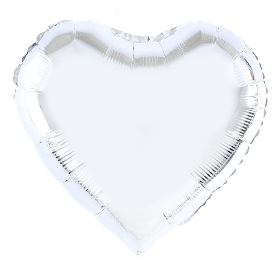 Balon din Folie Metalizata, ANGELBEAR, Figurina Inimioara, Model Simplu, Tematica Iubire, 40 cm, Ambalaj Individual, Pai Inclus, Umflare cu Aer sau Heliu, Argintiu