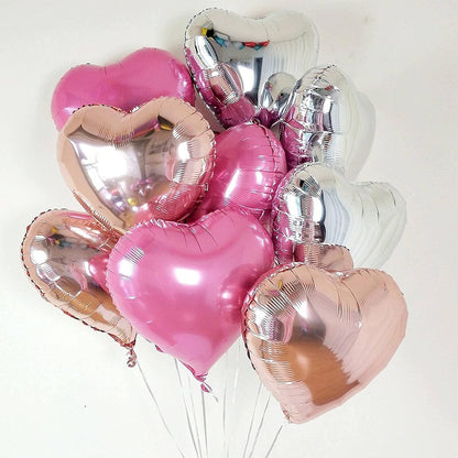 Balon din Folie Metalizata, ANGELBEAR, Figurina Inimioara, Model Simplu, Tematica Iubire, 40 cm, Ambalaj Individual, Pai Inclus, Umflare cu Aer sau Heliu, Argintiu
