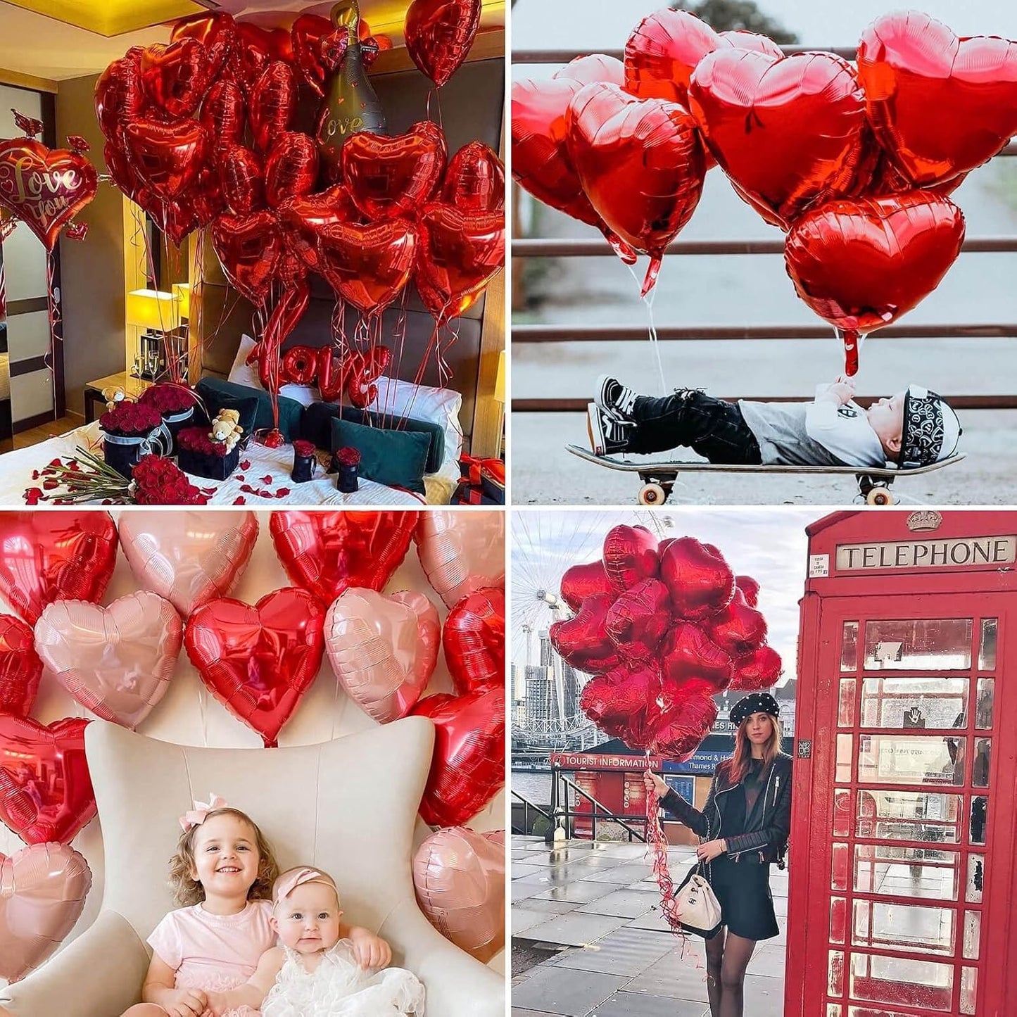 Balon din Folie Metalizata, ANGELBEAR, Figurina Inimioara, Model Simplu, Tematica Iubire, 40 cm, Ambalaj Individual, Pai Inclus, Umflare cu Aer sau Heliu, Rosu