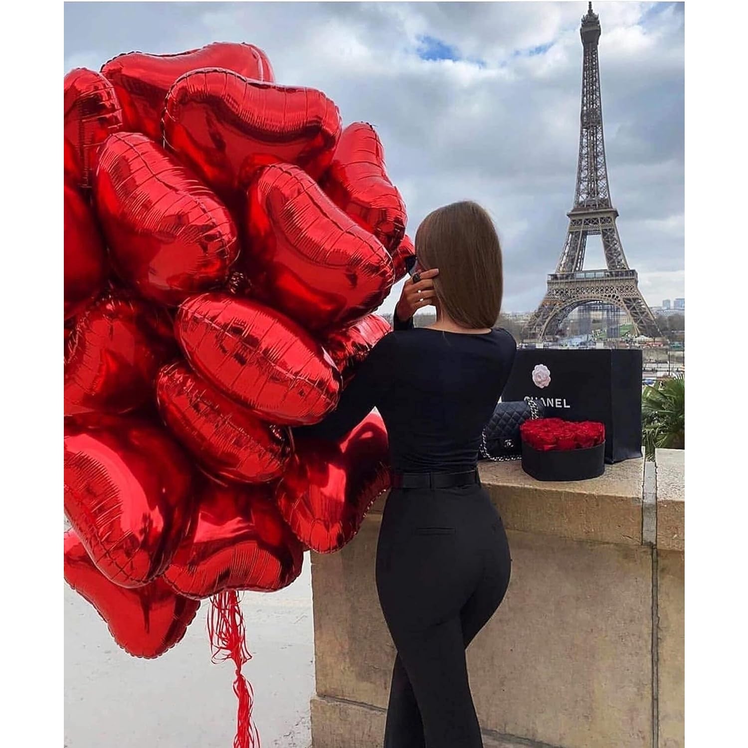 Balon din Folie Metalizata, ANGELBEAR, Figurina Inimioara, Model Simplu, Tematica Iubire, 40 cm, Ambalaj Individual, Pai Inclus, Umflare cu Aer sau Heliu, Rosu