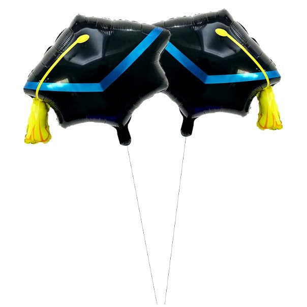 Balon din Folie Metalizata, ANGELBEAR, Figurina, Model Toca Congrats Grad, Tematica Absolvire, 56x70 cm, Ambalaj Individual, Pai Inclus, Umflare cu Aer sau Heliu, Negru-Albastru