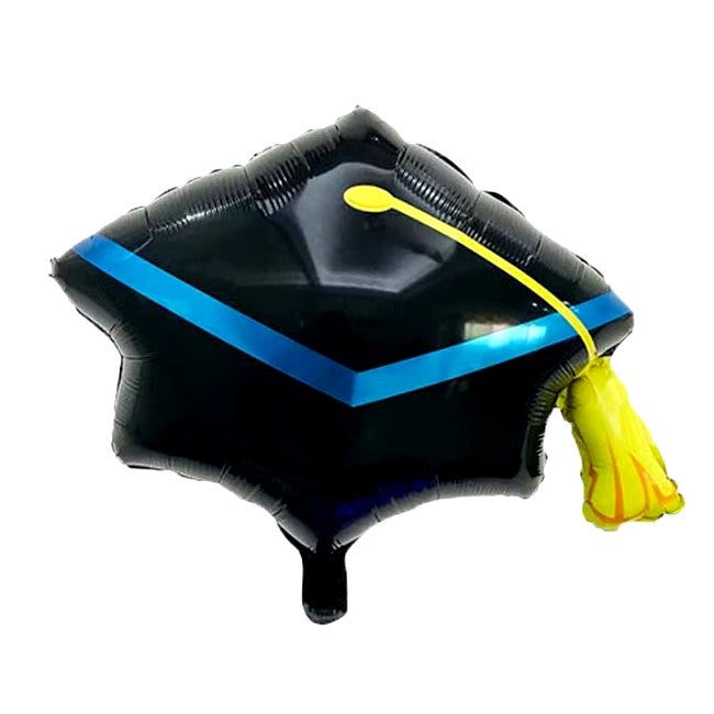 Balon din Folie Metalizata, ANGELBEAR, Figurina, Model Toca Congrats Grad, Tematica Absolvire, 56x70 cm, Ambalaj Individual, Pai Inclus, Umflare cu Aer sau Heliu, Negru-Albastru