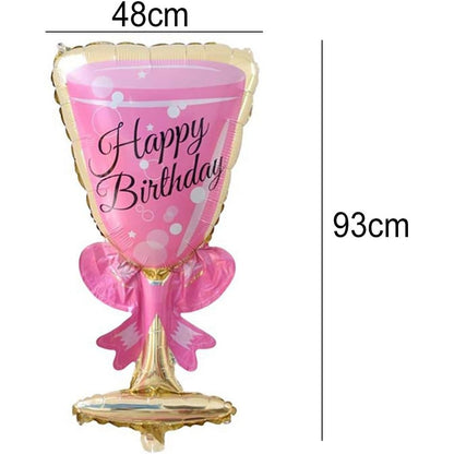 Balon din Folie Metalizata, ANGELBEAR, Figurina Pahar de Vin, Tema Aniversare, 93x48 cm, Ambalaj Individual, Pai Inclus, Umflare cu Aer sau Heliu, Roz
