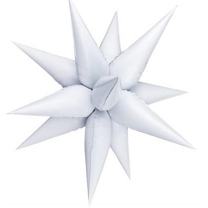 Balon din Folie Metalizata, ANGELBEAR, Figurina Stea 3D, 66 cm, Ambalaj Individual, Pai inclus, Umflare cu Aer sau Heliu, Alb