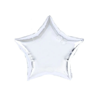 Balon din Folie Metalizata, ANGELBEAR, Figurina Stea, Model Simplu, Tematica Aniversare, 40 cm, Ambalaj Individual, Pai Inclus, Umflare cu Aer sau Heliu, Argintiu