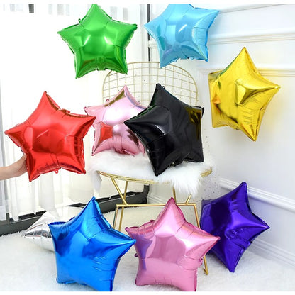 Balon din Folie Metalizata, ANGELBEAR, Figurina Stea, Model Simplu, Tematica Aniversare, 40 cm, Ambalaj Individual, Pai Inclus, Umflare cu Aer sau Heliu, Bleu
