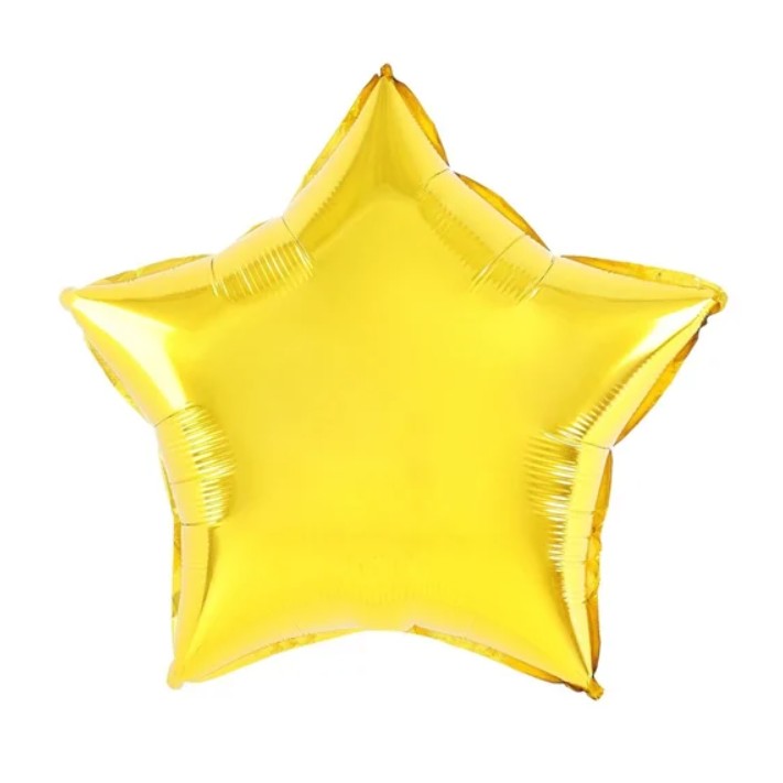 Balon din Folie Metalizata, ANGELBEAR, Figurina Stea, Model Simplu, Tematica Aniversare, 40 cm, Ambalaj Individual, Pai Inclus, Umflare cu Aer sau Heliu, Auriu