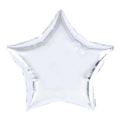 Balon din Folie Metalizata, ANGELBEAR, Figurina Stea, Model Simplu, Tematica Aniversare, 40 cm, Ambalaj Individual, Pai Inclus, Umflare cu Aer sau Heliu, Argintiu