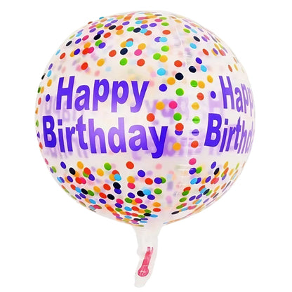 Balon din Folie Metalizata, ANGELBEAR, Figurine 4D, Model Happy Birthday, Tematica Aniversara Bombonele, 63x24 cm, Ambalaj Individual, Pai Inclus, Umflare cu Aer sau Heliu, Mov-Multicolor