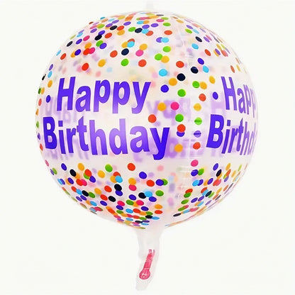 Balon din Folie Metalizata, ANGELBEAR, Figurine 4D, Model Happy Birthday, Tematica Aniversara Bombonele, 63x24 cm, Ambalaj Individual, Pai Inclus, Umflare cu Aer sau Heliu, Mov-Multicolor